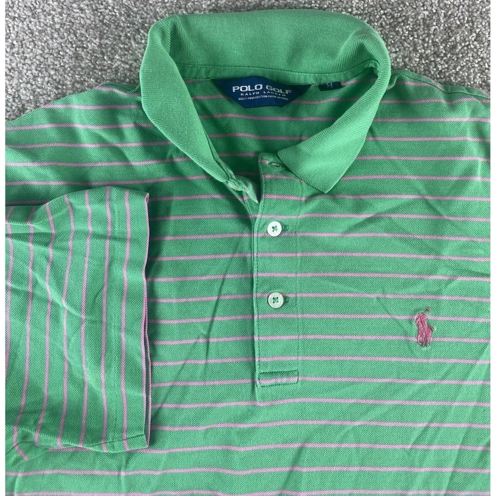 Polo Ralph Lauren Soft Pima Touch Cotton Polo Green/Pink Striped Men M Pink Pony
